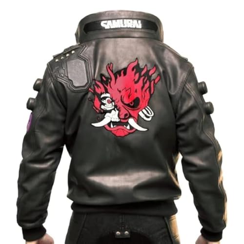 AR Leather Handmade Customized Cyber Gaming Inspired Punk LED Collar Jacket Ultimate Samurai Cosplay Real Leather Jacket for Men 3X-Large Black