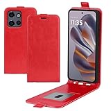 XFDSFDL® Schutzhülle für Motorola Edge 50 Neo/Moto S50 (6,4 Zoll) Vertikal PU Lederhülle Hoch/Runter Offen Flip Hülle mit Magnetverschluss Taschen Kartenfächern Brieftasche Ledertasche Rot