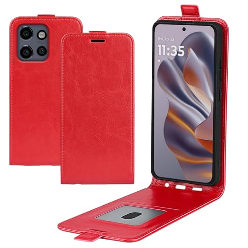 XFDSFDL® Schutzhülle für Motorola Edge 50 Neo/Moto S50 (6,4 Zoll) Vertikal PU Lederhülle Hoch/Runter Offen Flip Hülle mit Magnetverschluss Taschen Kartenfächern Brieftasche Ledertasche Rot