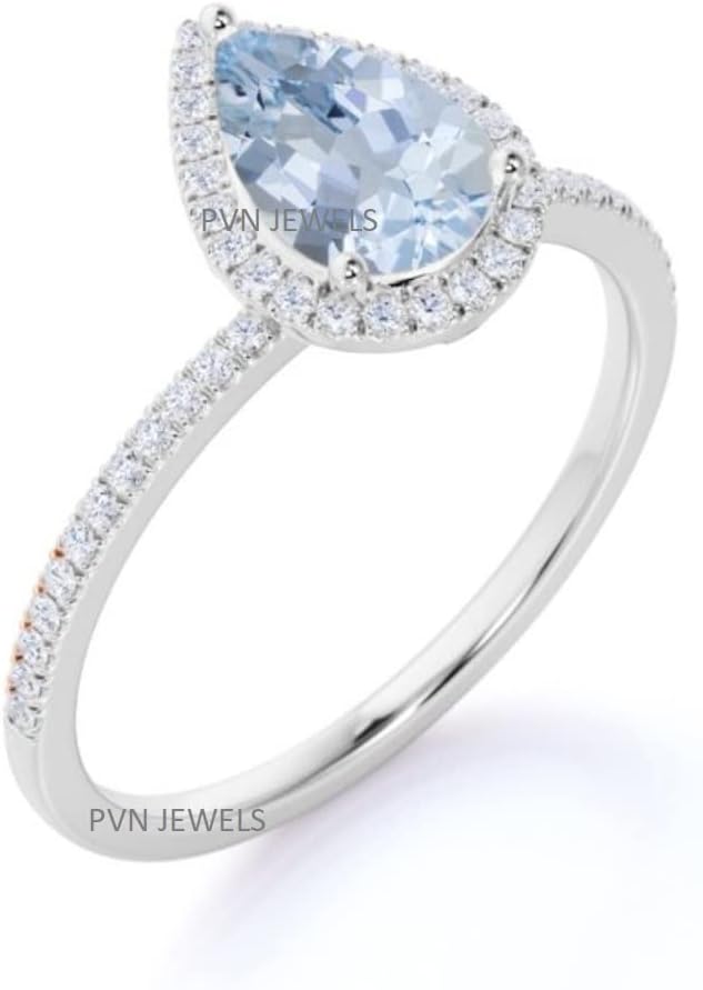 Pear Shaped Gemstone Created Aquamarine 925 Sterling Silver Ladies Teardrop Engagement Ring with Matching Band Set Engagement Ring 5