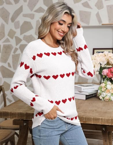 Image of Alsol Lamesa Women's Fall Pullover Sweaters Cute Hearts Long Sleeve Crewneck Casual Knitted Sweaters, Medium