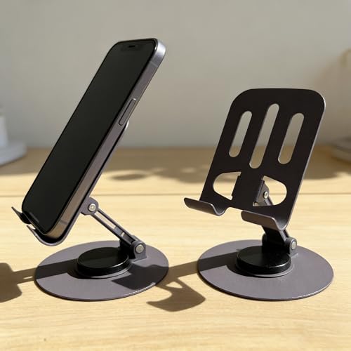 360° Rotating Cell Phone Stand for Desk, Heavy Duty Metal Base Phone Holder, Adjustable Angle Height Desktop Stand Compatible with iPhone 17 16 Pro Max, Samsung Galaxy S25 S24, All Smartphones by kusaiooi - Used condition - Image 2