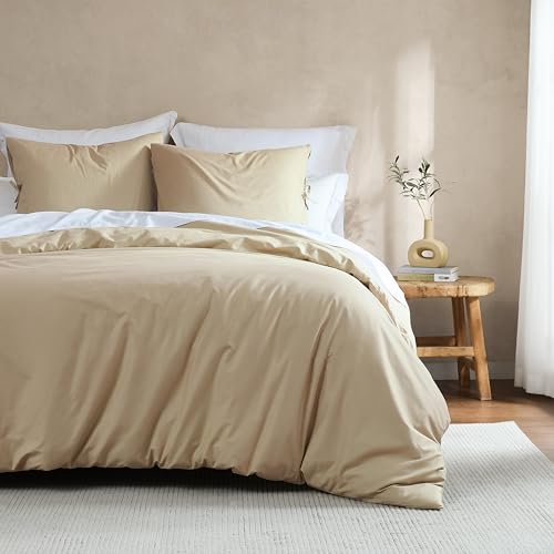 R.SHARE Set Copripiumino Singolo Cotone, Beige Sacco Copripiumino 2 pezzi, 135x200 cm con 1 Federe 80x80 cm, Morbido e Traspirante Primavera Estate Quattro Stagioni OEKO-TEX