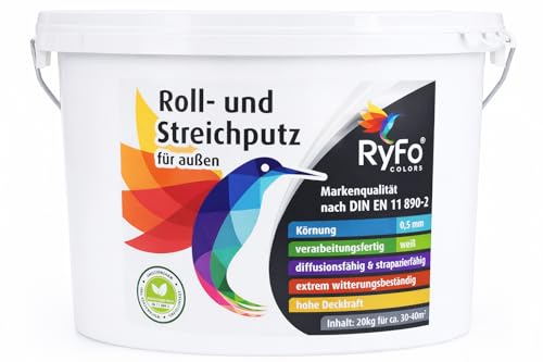 RyFo Colors Roll- & Streichputz Außen 20 kg | 0 5 mm feine Struktur | gebrauchsfertig & abtönbar | weiß matt | wetter- & scheuerbeständig