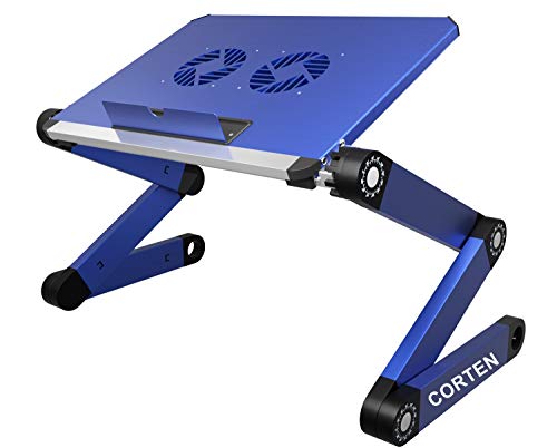 Support ergonomique portable pour ordinateur portable, table de bureau pliable pour lit, canapé entièrement réglable en hauteur et angle pour ordinateur portable avec ventilateurs USB