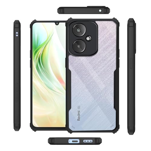 Image of Amazon Brand Solimo Shockproof Crystal Clear Back Cover for Redmi 13C 5G / Poco M6 5G | 360 Degree Protection | Transparent Redmi 13C 5G / Poco M6 5G Back Cover Case (PC & TPU, Black Bumper)