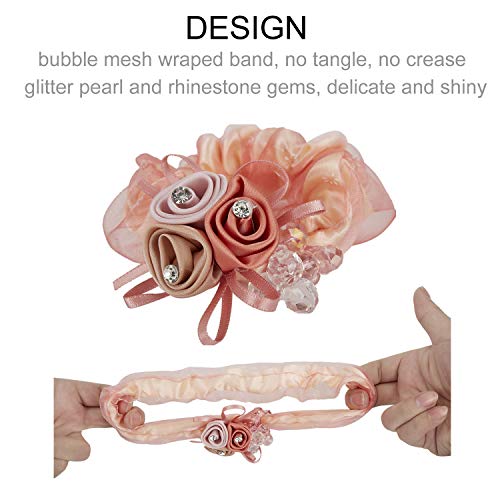 5 Pack Glitter Sparkly Rose Flower Hair Ties Floral Bows Elastics Rubber Bands Bubble Hair Ring Loop Stretchy Hair Band Scrunchies Ponytail Holder For Women #TOP2