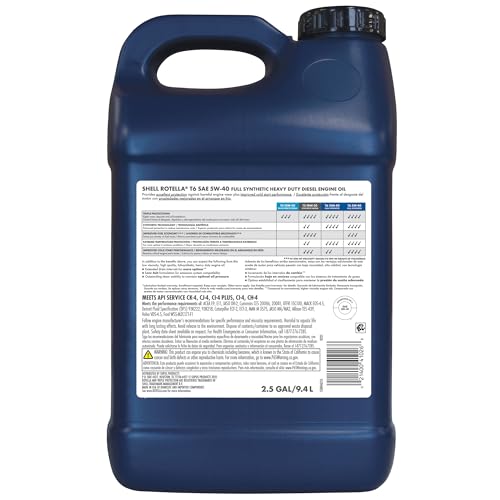 Shell Rotella T6 Full Synthetic 5W-40 Diesel Engine Oil, 2.5 Gallon (2 Pack)