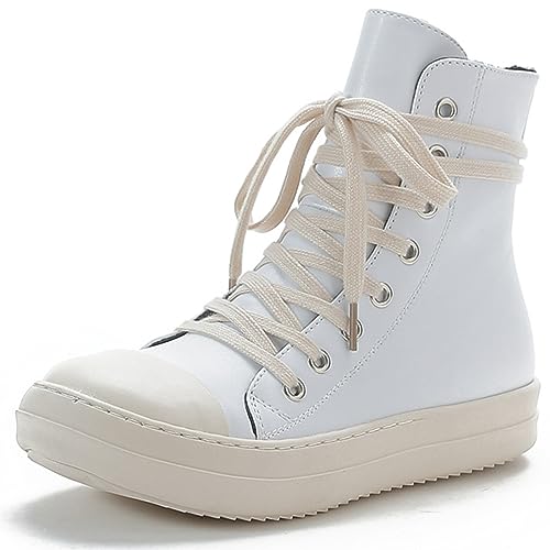 Amtopiyo Women's Bright Candy Colors Sneakers Fashion PU Leather Lace-Up Zipper Ankle Boots