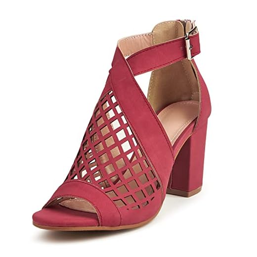 LIURUIJIA Women's Sexy Peep Toe Buckle Strap Chunky High Heel Sandals Faux Cutout Booties Wedding Party Dress Pumps Shoes Red-41