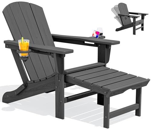 SERWALL HDPE Folding Adjustable Adirondack Chair with Footrest, Gray
