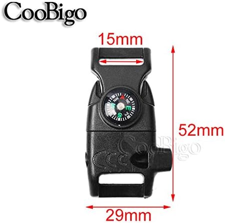 12pcs Pack Mix Colors 5/8" Compass Flint Scraper Fire Starter Whistle Buckle Plastic Paracord Bracelet Outdoor Camping Emergency Survival Travel Kits #FLC158-FWC(Mix-s)