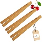 3x HOFMEISTER® Grillzange aus edlem Kirsch-Holz, 30 cm, für Bratwurst, Steaks & Gemüse auf dem BBQ, fester Griff dank Rillen-Fräsung, hygienisch & hitzebeständige Pinzette