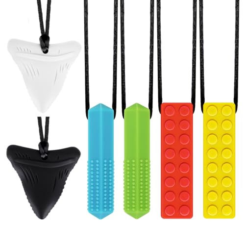 CLDY Kaukette für Kinder, 6 Stück Sensory Kauen Halskette, Kau-Charm, Beißring aus Silikon BPA-frei, Autismus-Spielzeug für Jungen und Mädchen, perfekt für Kinder mit ADHS, Beißende, Fingernägel Kauen