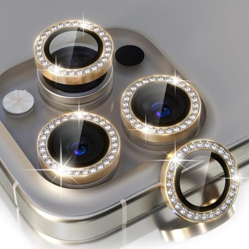 Image of inchiPhone 15 Pro / 15 Pro Max Camera Lens Protector Ring - Premium 9H Tempered Glass Lens Guard, Anti-Scratch, Anti-Drop, HD Clear Camera Lens Cover for Ultimate Protection and Durability inch Diamond gold