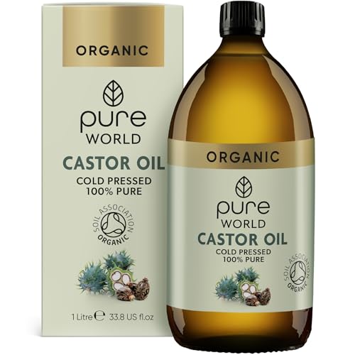 Pure World Natural Organic Castor Oil 1000ml Premium Quality Cold & Fresh Press Glass Bottle Hexane Free for Hair, Skin - Ideal for Moisturizing, Conditioning, and Eyelashes & Eyebrows- Food Grade