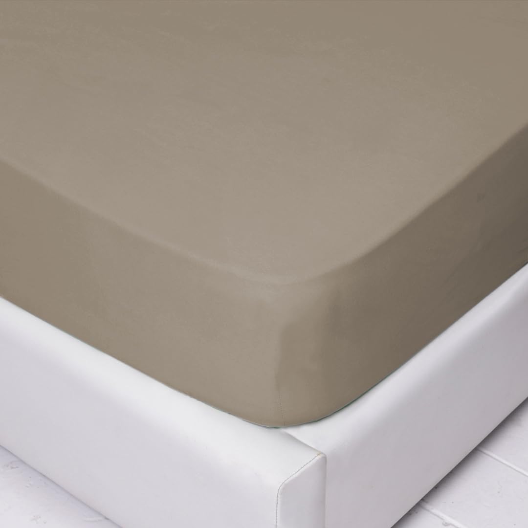 LARA MORADA - Set Completo Lenzuola Matrimoniali, 100% Cotone, Made in Italy, Tinta Unita, per Letto Matrimoniale 2 Posti, Fango