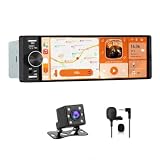 Junsun 1 DIN Radio Coche Universal con Pantalla Táctil 6.36 Pulgadas con CarPlay/AndroidAuto/Admite Carga Type-C/USB/Micrófono/FM/EQ/Bluetooth 5.0/USB/SWC y Cámara Trasera con Cable 6M