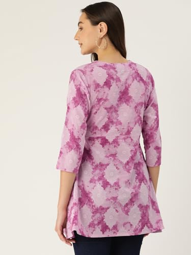 Image of feranoid Floral Print Angrakha 3 Sleeves Flared Kurti