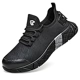 Hogent Steel Toe Shoes for Men Women Lightweight Breathable Safety Sneakers Comfortable Non Slip Work Shoes Indestructible Composite Toe Construction Shoes Black