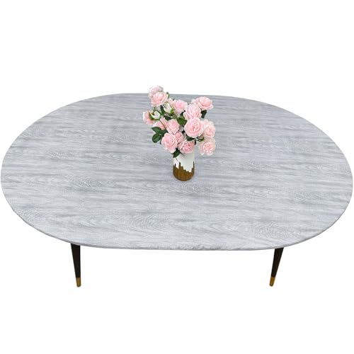 LIBERECOO Oval Fitted Vinyl Tablecloth - Fits 48 x 68 Inch Oval Table - Weather Grey Wood - Waterproof, Elastic Edged for Secure Fit, Easy to Clean Plastic Table Cover