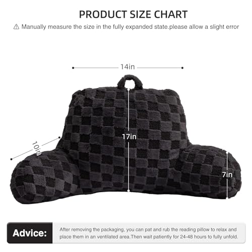 Image of Aimuan Checkered Reading Pillow Bed Rest Wedge Backrest Checkerboard Pillow with Arms Back Support for Sitting Up in Bed Cushion Incline Rest Sleeping Snoring Pillow (Dark Grey,Standard)