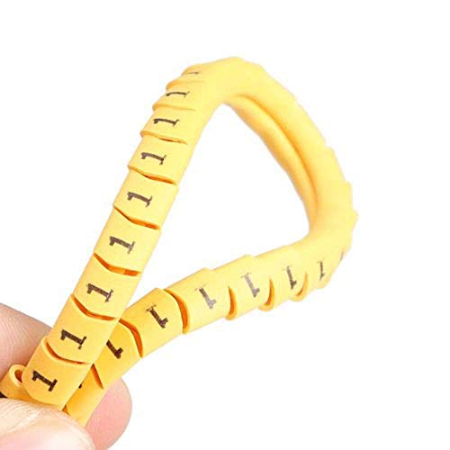 Image of Care N Touch 0 to 9 Numbers Yellow Flexible PVC Cable Ferrules Marker Labels Tags Tube Sleeve 6 mm Wire (100x10 Pieces)