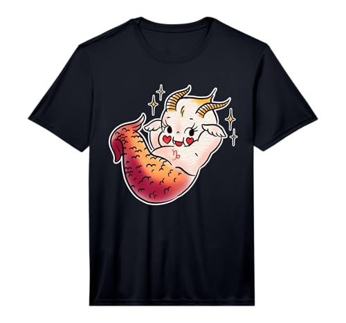 Kewpie Baby Capricorn Zodiac Goat Traditional Tattoo Flash Performance T-Shirt
