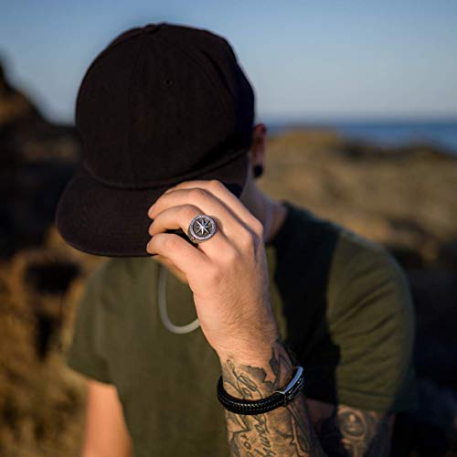 MATERIA Herrenring Kompass Silber 925 breit - Siegelring Herren Ringe Windrose Nautischer Stern antik schwarz 18-23mm – Bild 4