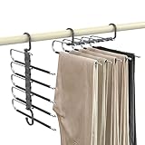 Housolution ズボンハンガー 2本セット パンツハンガー スラックス すべらない 5段 折りたたみ 物干しスタンド 省スペース 縦横両用 滑らない 皺防止 ステンレス 軽量 多機能 360°回転 マルチハンガー Black