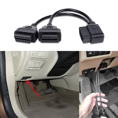 OBD Splitter Adapter, Right Angle 30cm/12 OBD II Splitter Extension Cable Male to Dual Female Y Cable, 16 Pin Cable Male to Dual Female Cord Adapter