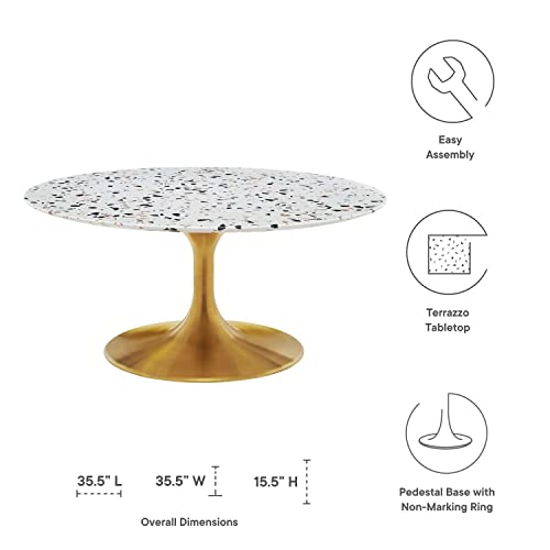Modway Gold And White Lippa Round Terrazzo Coffee Table Eei-5720-Gld-Whi #TOP5