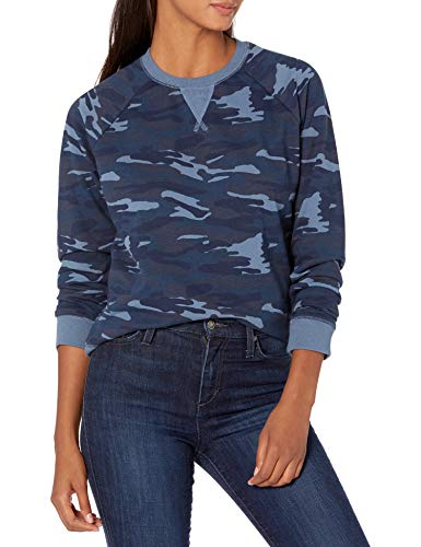 Lucky Brand Women's Long Sleeve Crew Neck Camo Pullover Sweatshirt, Navy Multi, S
