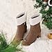 North Oak Womens Round Toe Furry Winter Snow Boots Block Heel Warm Ankle Suede Outdoor Chunky Heel Booties Fashion Brown City Walk Shoes