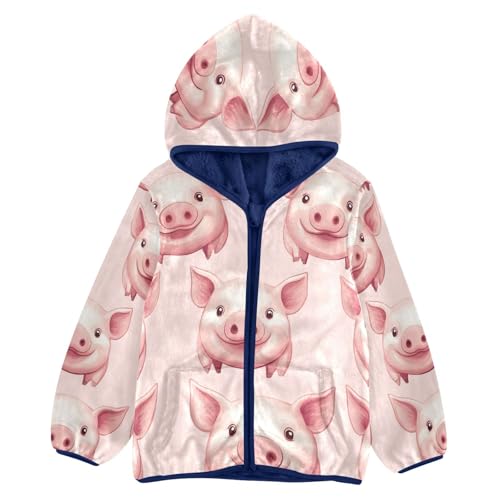 Pig Pink Pattern Print Toddler Fleece Jacket Girl Boys Hooded Fleece Jacket Coat Warm Outwear Zip-up 3-10T