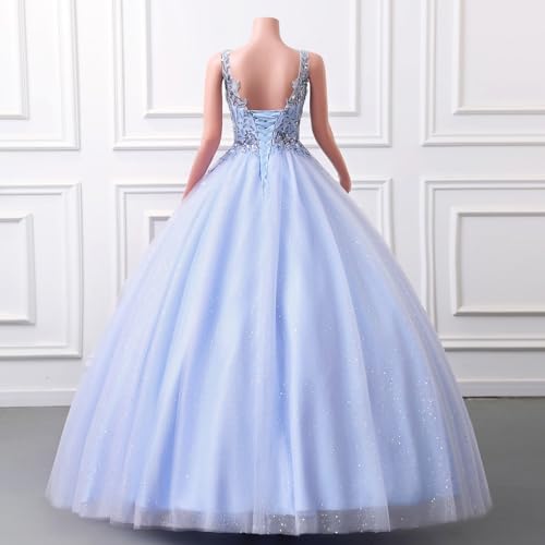 Image of Women's Beading Sweetheart Ball Gown Tulle Layed Long Quinceanera Dress