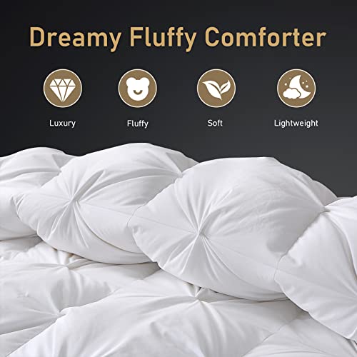 Dwr Pinch Pleat Goose Feathers Down Comforter Queen/Full Size, Ultra Soft Cotton Blend Cover, Luxury Fluffy Duvet Insert With 8 Corner Tabs, All-Season Medium Warm Bed Comforter(White, 90"X90") #TOP3