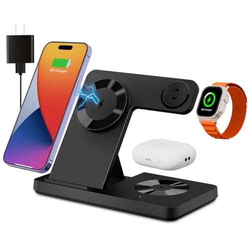 Magnetic 3 in 1 Wireless Charging Station for Magsafe iPhone 12-16 Series, Charging Station for Multiple Devices, Mag-Safe Wireless Charger Stand for Apple Watch 2-10 Series/Ultra/SE & AirPods 3/2/Pro