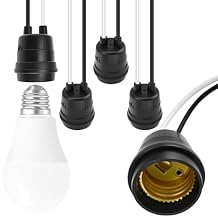 5Pcs Fully Sealed Waterproof Pigtail Lamp Socket | E26/E27 Black Base | 250V 6A 660W Rainproof Holder | for Outdoor Garden