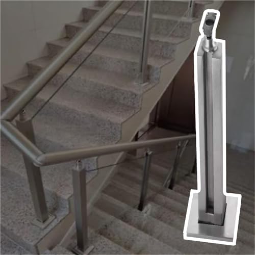 Black & Silver Stainless Steel Square Stair Railing Kit, No-Punch Design, Indoor Railing with Slots & Base for Partitions, 44in Height (B-Corner)