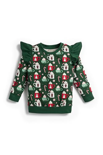 MONICA + ANDY Double Ruffle Sweatshirt, Size 4T, Peppermint Mocha, 100% Organic Toddler Clothes for Girls, Sustainable Super Soft Fabric, Sizes for Kids, Toddler, Infant, & Newborn