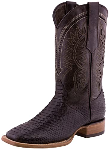 Texas Legacy Mens Brown Western Leather Cowboy Boots Snake Print Square Toe