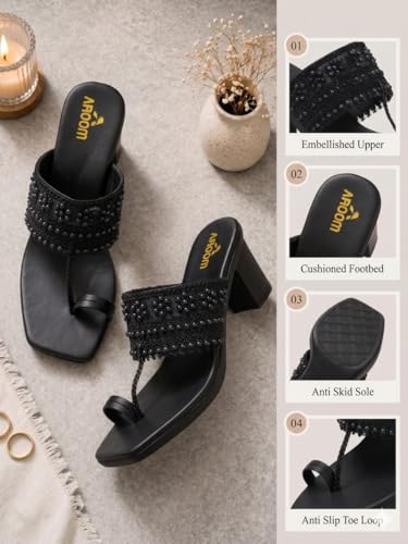 Image of AROOM Women's One Toe Block Heels Stability | Comfortable & Stylish Sandals for Women & Girls | Women Wedge Heels Thong Sandals| Comfort Orthopaedic Sandals | Doctor Heels Slippers | Arch Support & Stylish Block Heel Cushion | Lightweight Anti-Skid Sole | Ultra-Cushioned Shock Absorbing Footbed | Open Toe & Toe Separator Style | Peep-Toe | Mary Jane Women Daily Use Formal Wedges | Ladies Casual Wear Footwear | Kohlapuri Chappal Heels | Bridal, Wedding Sandals | Slip-on | Pump and Mule Sandals