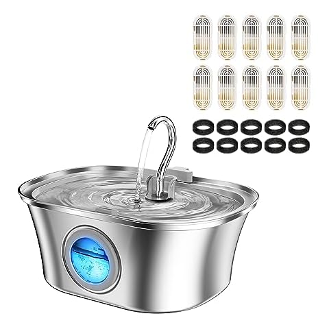 HICC PULE Water Level Window Pet Water Fountain with 10 Pieces Carbon Filters + 10 Pieces Foam Filters Cover