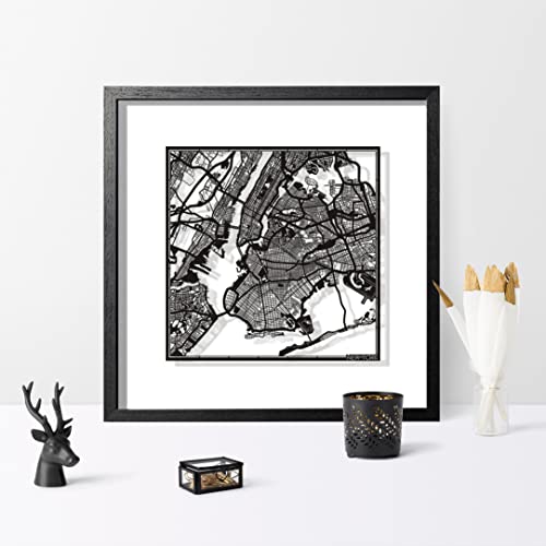 O3 Design Studio Hamburg Cut Map Framed, White Map, Black Frame, 18X18 Inches, Paper Cutting Art Work, Gift Boxed, 4 Background Color, Self-Changing, Wall Art #TOP6