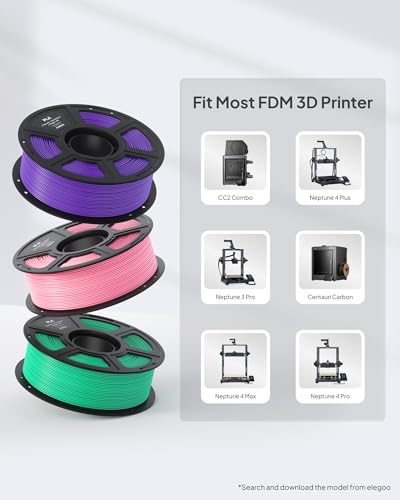 Image of ELEGOO PLA Filament 1.75mm Bundle 4KG, 3D Printer Filament Dimensional Accuracy + /- 0.02mm, 4pcs 1kg Spool(2.2lbs) Fit Most FDM 3D Printers (True Red, Yellow, Orange, Neon Green)