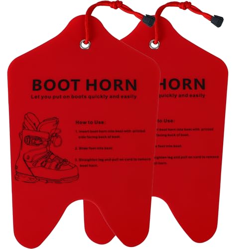 Wazitin 2 Pack Ski Boot Horn 13 inch Shoe Horn for Ski and Snowboard Boots Cuttable Shoe Horn for Ski Boots, Helps Insert Boot Liners (Red, 2 Pcs)