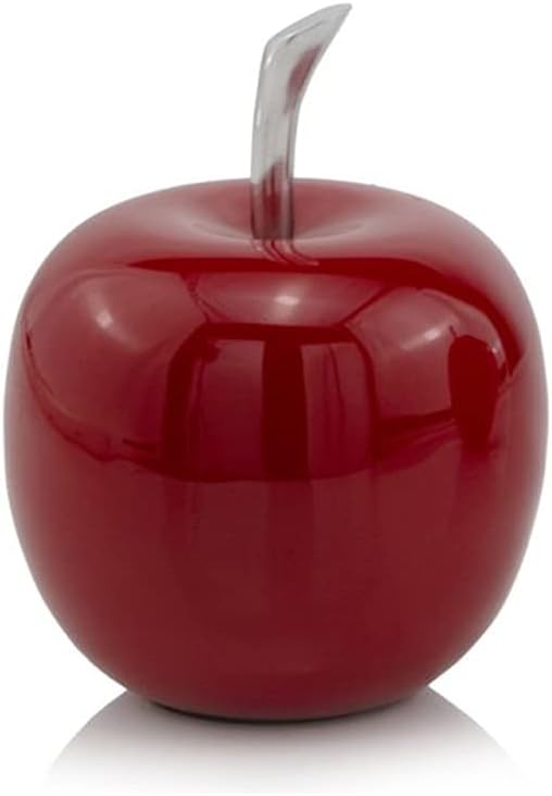 Modern Day Accents 3962 Manzano SM Red Apple, Fruit Decor, Teacher Gifts, School, Teacher Decor, Apple Gifts, Office Desk Decor, Home Decor, Red with Silver Stem, Sculpture, Aluminum, 4" Lx4 Wx5.5 H