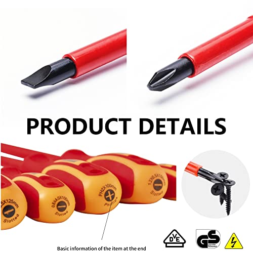 Sunplux 6-Piece 1000 Volts Insulated Screwdriver Set, Magnetic Tip Electrician Screwdriver Set, 4 Slotted And 2 Philips, With Plastic Supporter #TOP3
