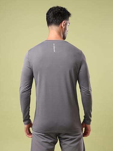 Image of TECHNOSPORT Men Polyester Self Design Chest Print Slim Fit Long Sleeve T-Shirt for Gym, Workout and Regular Use with SPF50+